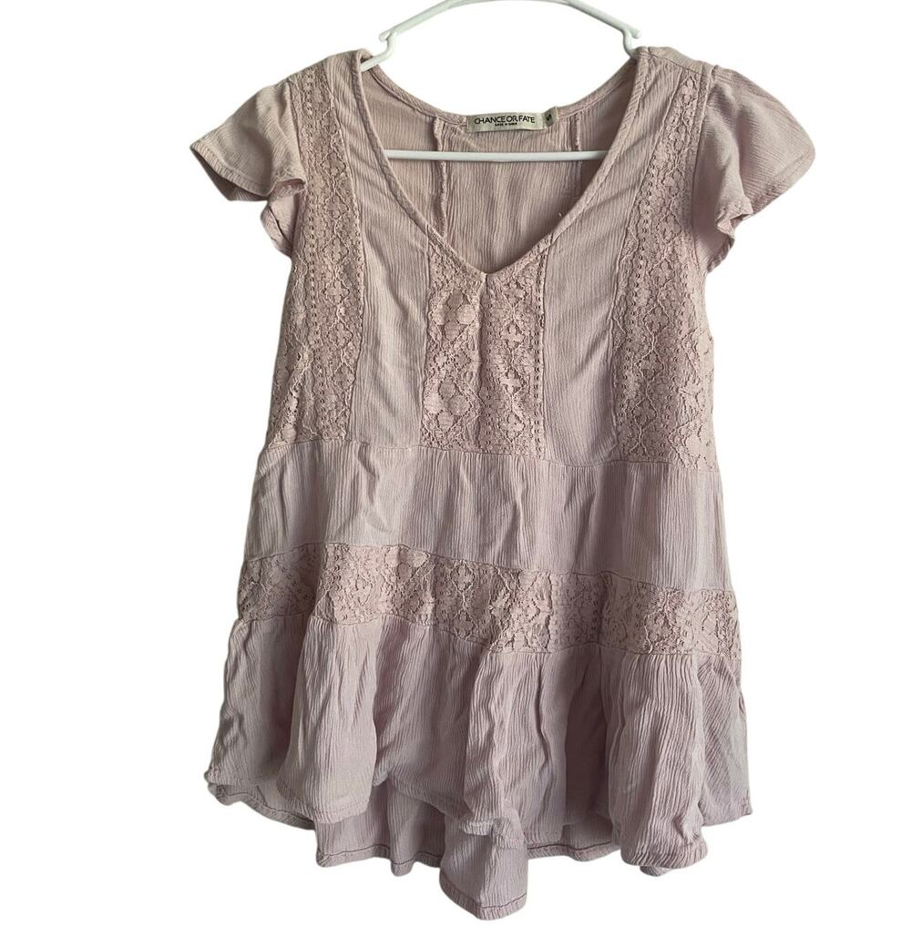 Chance or Fate Women Soft Light Pink Babydoll Top Small Lace Feminine Cottage